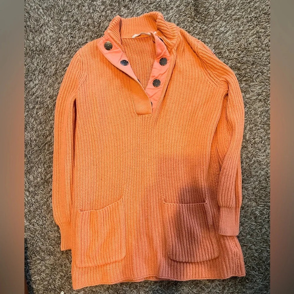 Soft Surroundings women’s muted coral pocket sweater quarter button - Picture 1 of 5